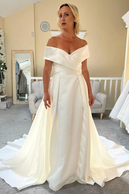 Off-the-Shoulder Long Wedding Dress With Slit