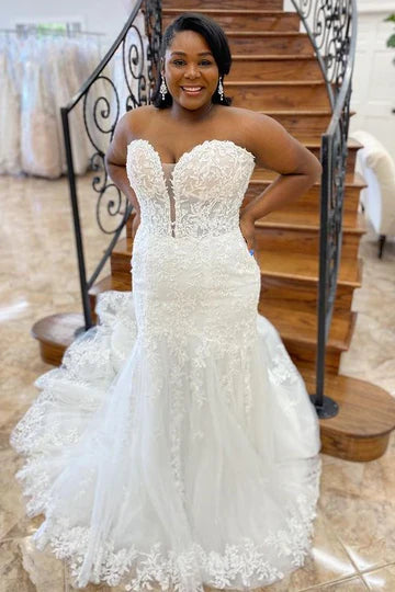 Strapless Trumpet Long Wedding Dress With Applique