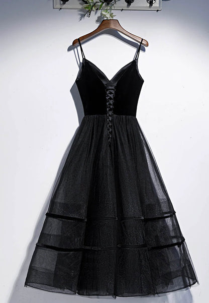 A-Line Black Tulle Short Prom Dresses