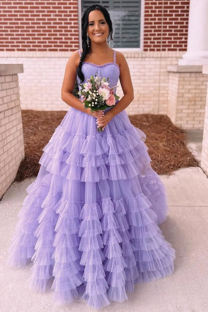 Tiered Ruffle Sweetheart Beaded Prom Dress