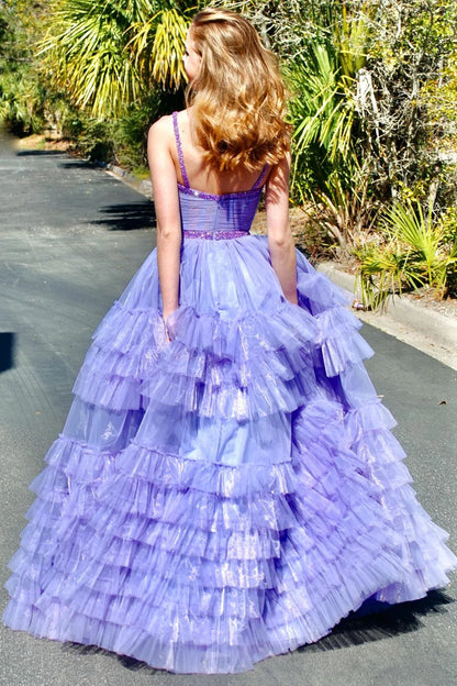 Tiered Ruffle Sweetheart Beaded Prom Dress