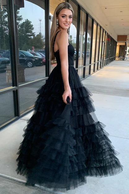 Tiered Ruffle Sweetheart Beaded Prom Dress