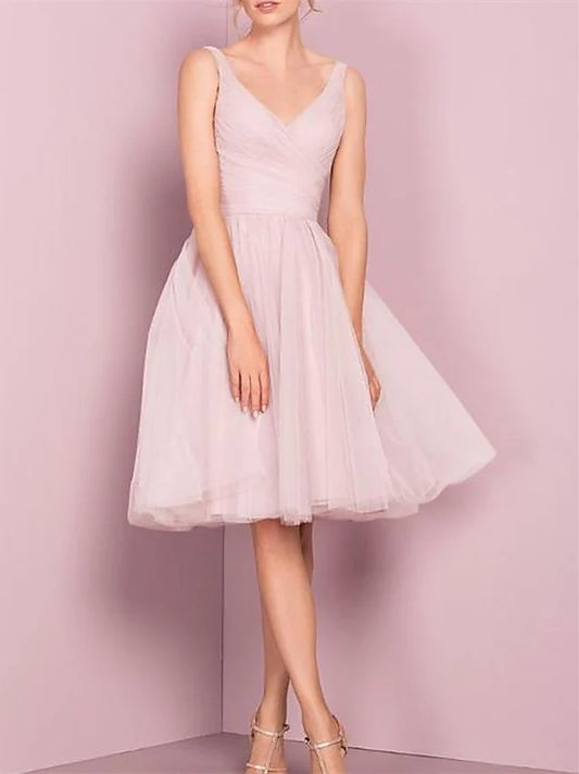 A-Line/Princess V Neck Sleeveless Tea-Length Cocktail Dresses