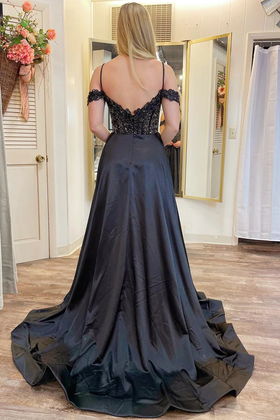 A-Line Beaded Prom Dress with Slit