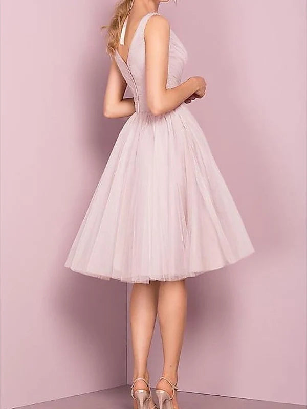 A-Line/Princess V Neck Sleeveless Tea-Length Cocktail Dresses