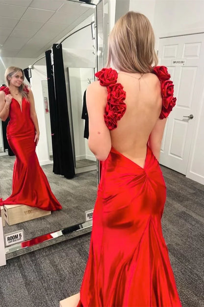 Deep V Neck Backless Mermaid Long Prom Dress