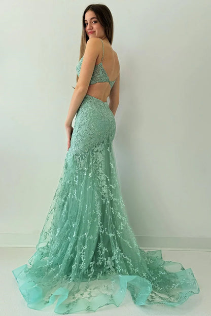 Spaghetti Strap Mermaid Long Prom Dress With Applique