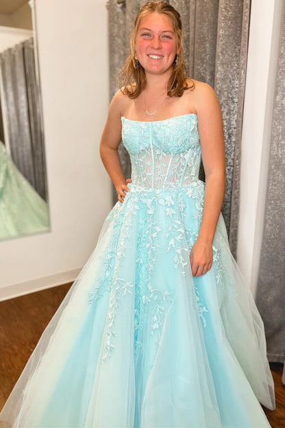 A-Line Strapless Prom Dress With Applique