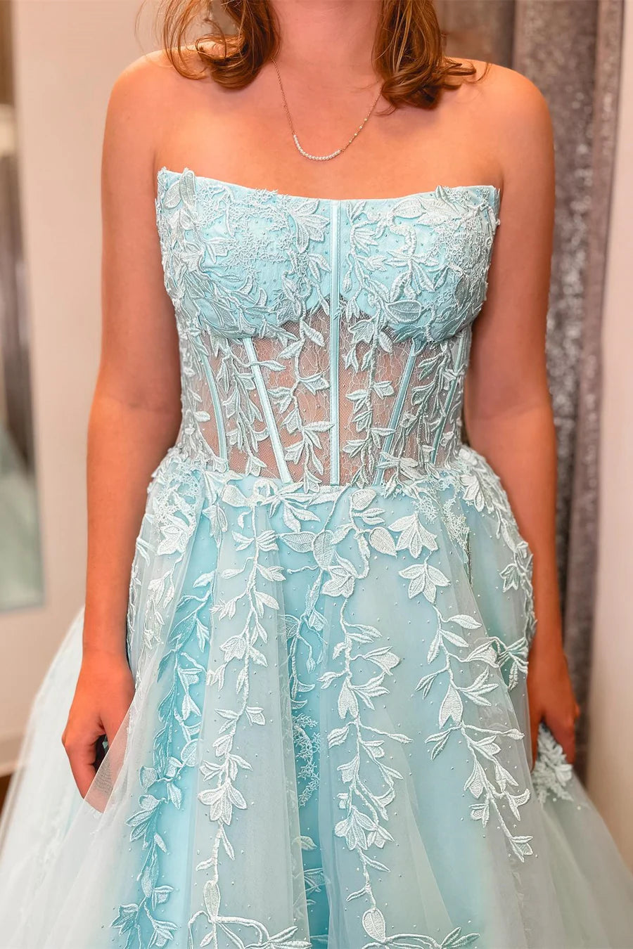 A-Line Strapless Prom Dress With Applique