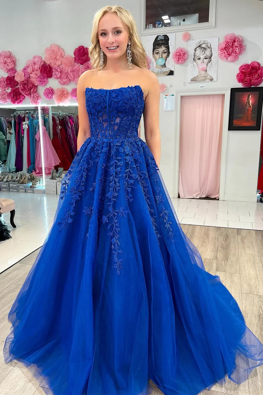 A-Line Strapless Prom Dress With Applique