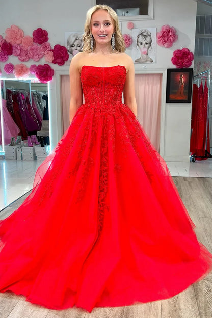 A-Line Strapless Prom Dress With Applique