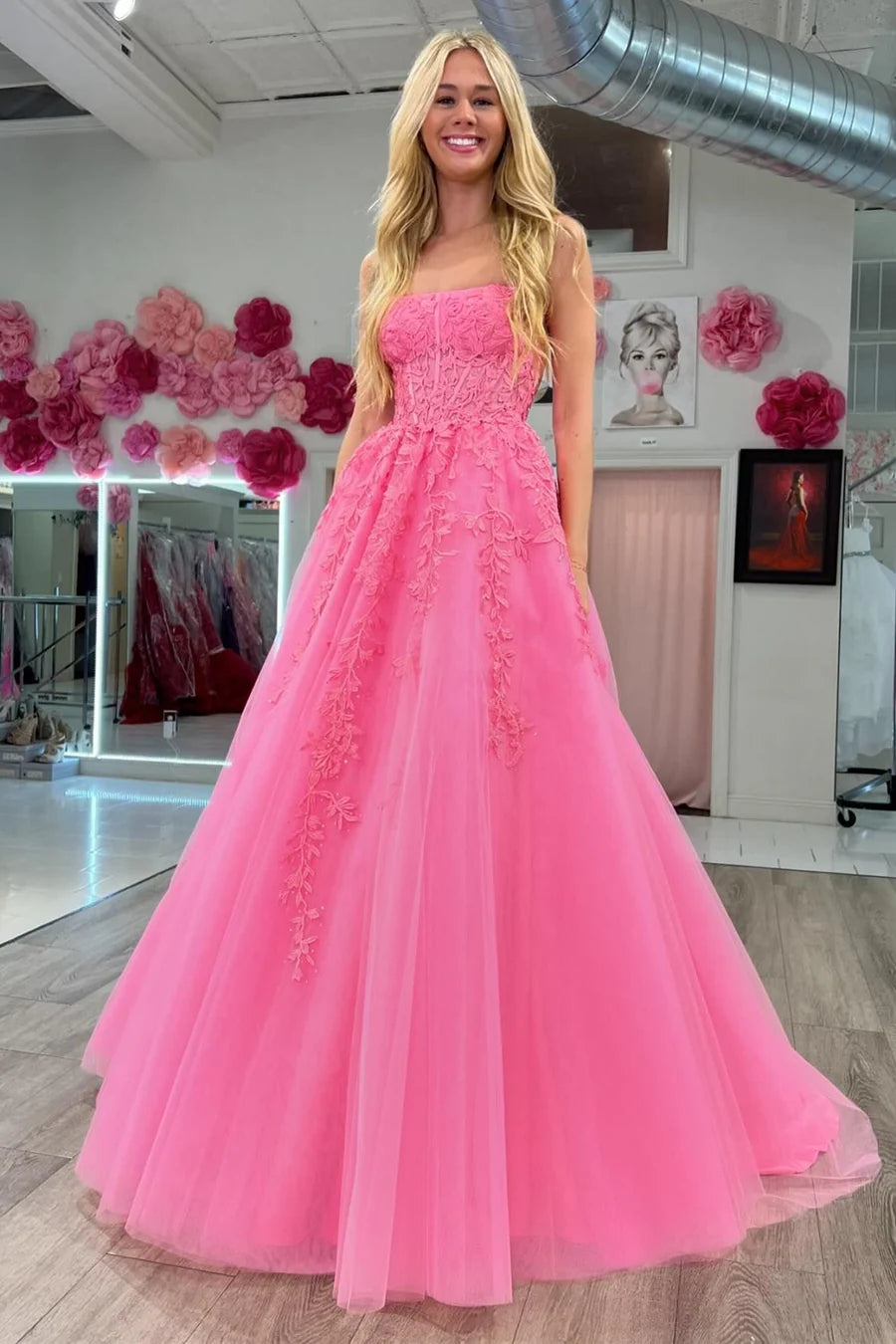 A-Line Strapless Prom Dress With Applique