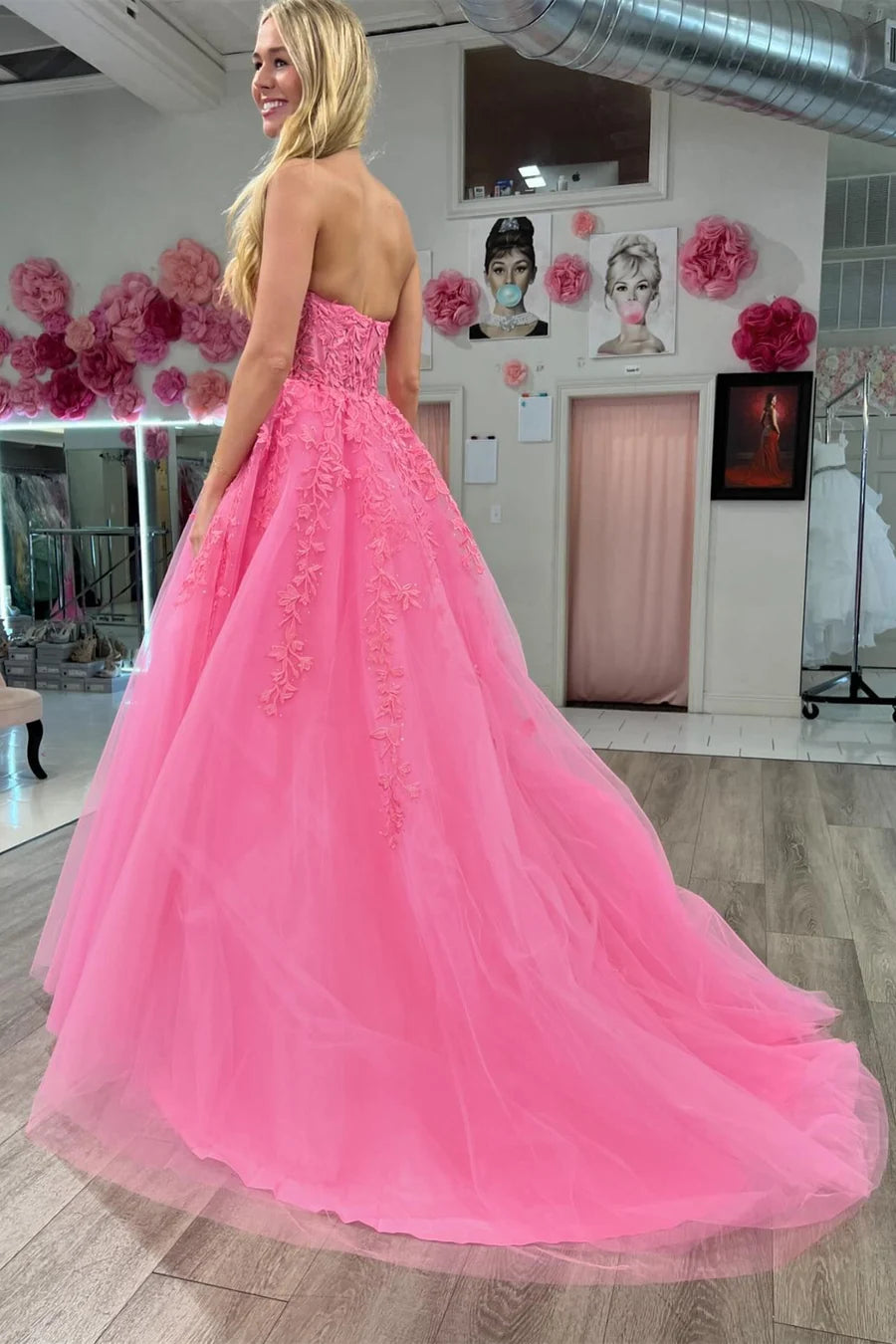 A-Line Strapless Prom Dress With Applique