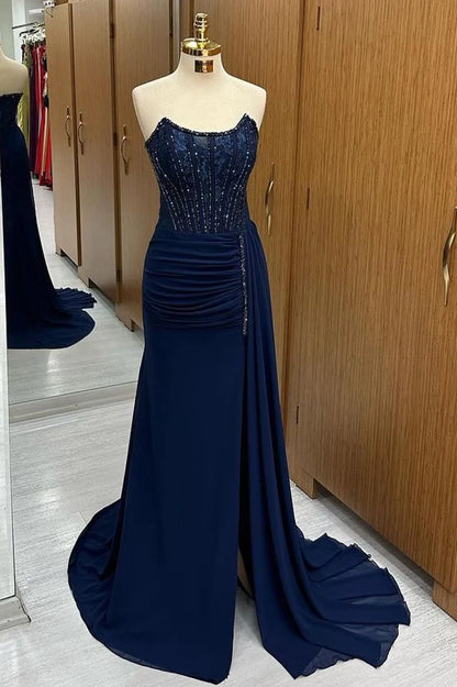 Off-the-Shoulder Long Prom Dresses With Slit