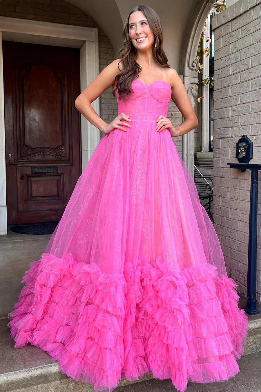 A-Line Strapless Ruffle Prom Dress