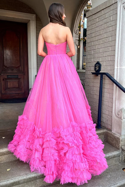 A-Line Strapless Ruffle Prom Dress