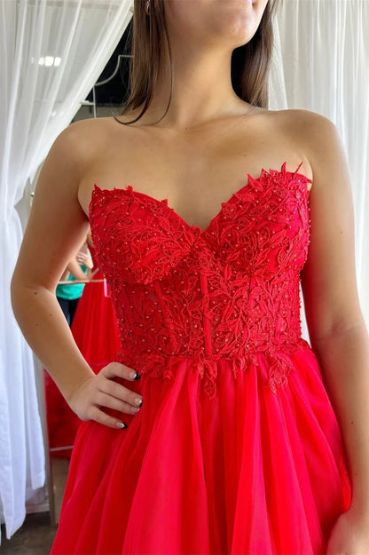 Tulle Sweetheart Ruffle Prom Dress With Applique