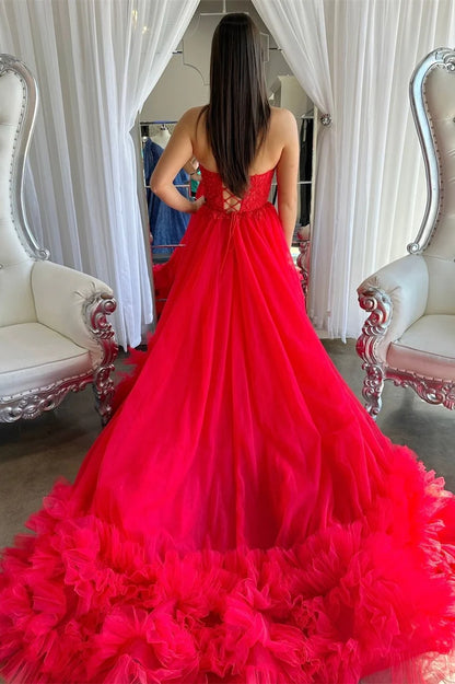 Tulle Sweetheart Ruffle Prom Dress With Applique