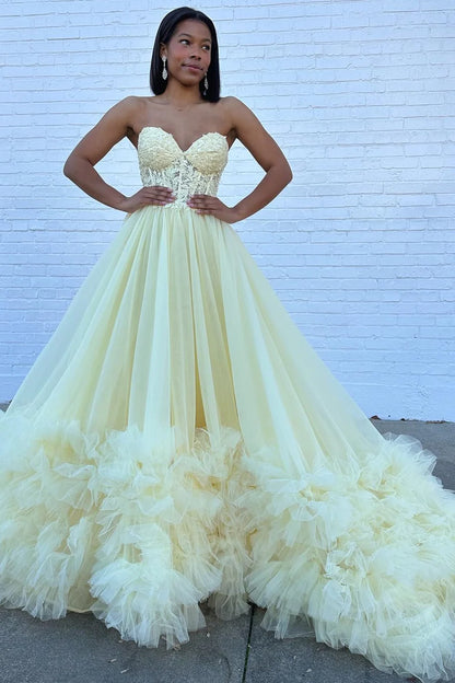 Tulle Sweetheart Ruffle Prom Dress With Applique