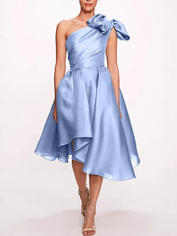 A-Line/Princess One Shoulder Sleeveless Tea-Length Cocktail Dresses