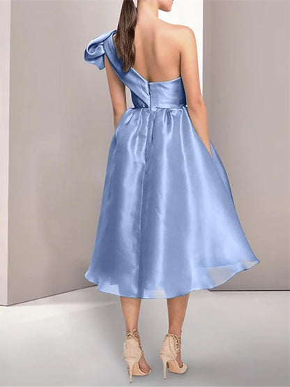 A-Line/Princess One Shoulder Sleeveless Tea-Length Cocktail Dresses