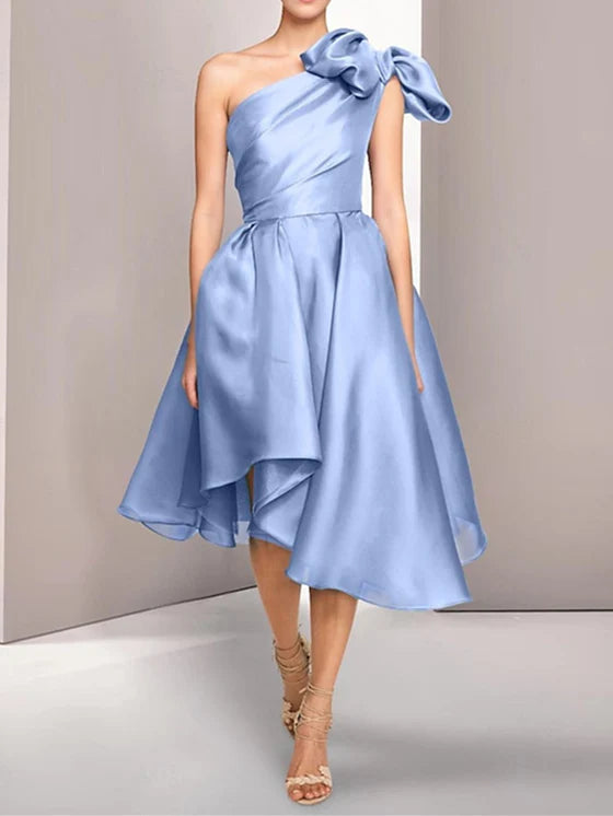 A-Line/Princess One Shoulder Sleeveless Tea-Length Cocktail Dresses