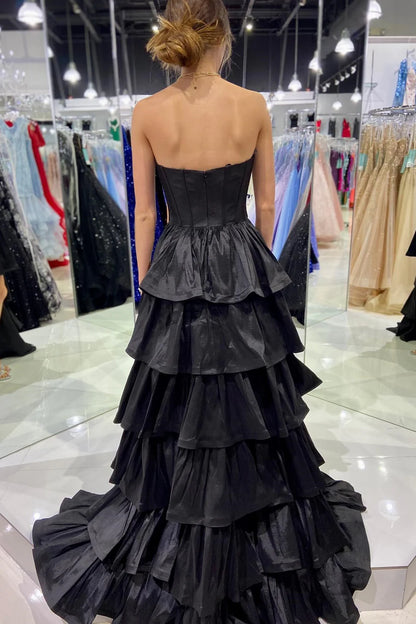 Strapless Ruffle Tiered High-Low Prom Dress