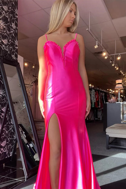 Lace-Up Back Ruffle Mermaid Prom Dress with Slit