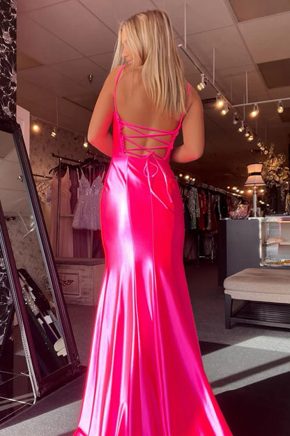 Lace-Up Back Ruffle Mermaid Prom Dress with Slit