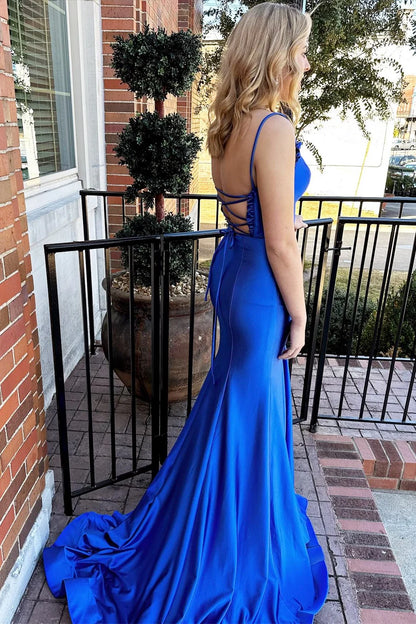 Lace-Up Back Ruffle Mermaid Prom Dress with Slit