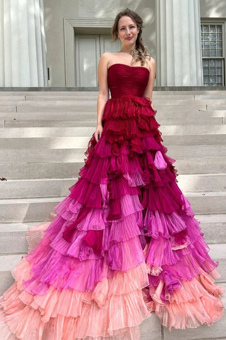 Strapless Ruffle Tiered Long Prom Dress