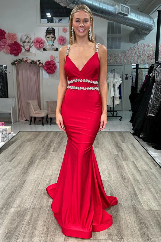 Open Back Beaded Mermaid Prom Dress