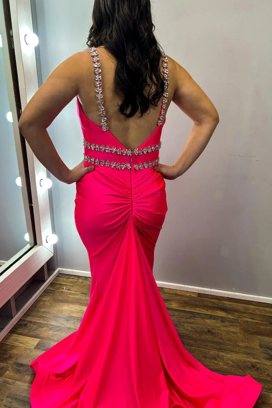 Open Back Beaded Mermaid Prom Dress