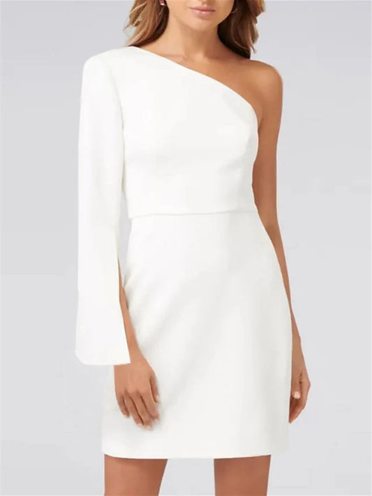 Sheath One Shoulder Long Sleeve Cocktail Dresses