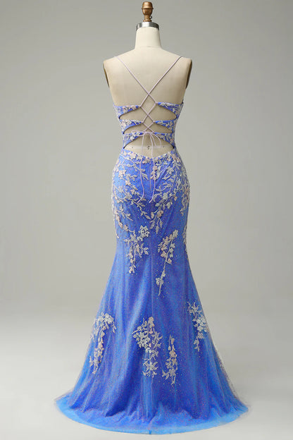 Mermaid V Neck Beaded Long Prom Dress With Appliques