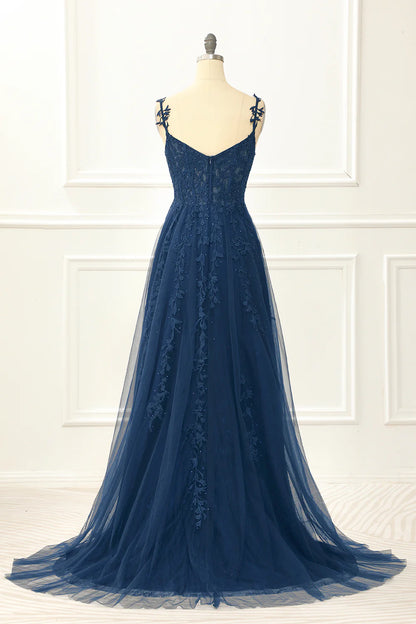 A Line Spaghetti Straps Lace Prom Dress With Appliques