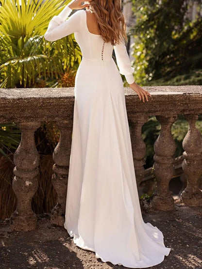 A-Line Square Neck Floor-Length Wedding Dress