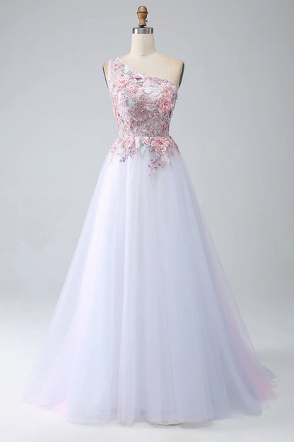 A-Line One Shoulder Prom Dress With Appliques