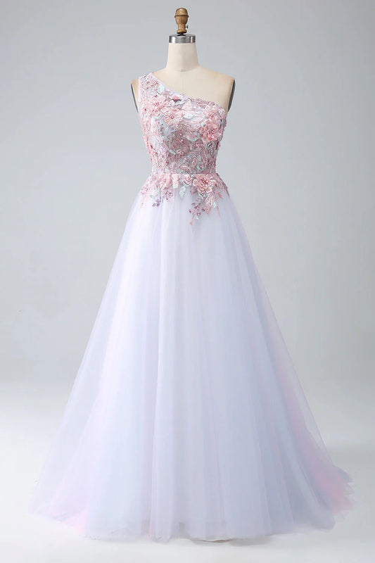 A-Line One Shoulder Prom Dress With Appliques