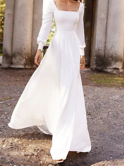 A-Line Square Neck Floor-Length Wedding Dress