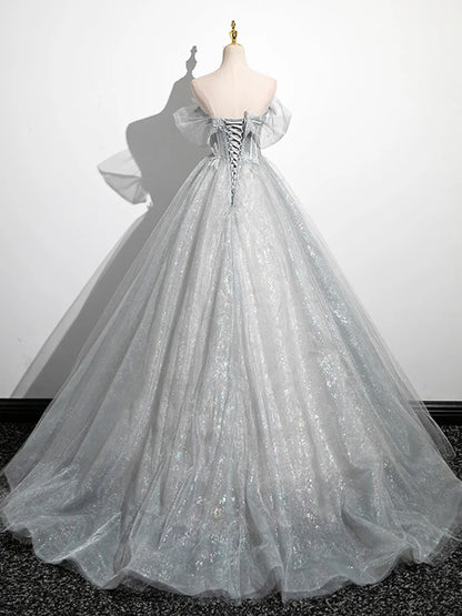 A-Line Off the Shoulder Sparkly Prom Dress