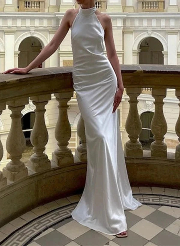 Trumpet Halter Floor-Length Wedding Dress