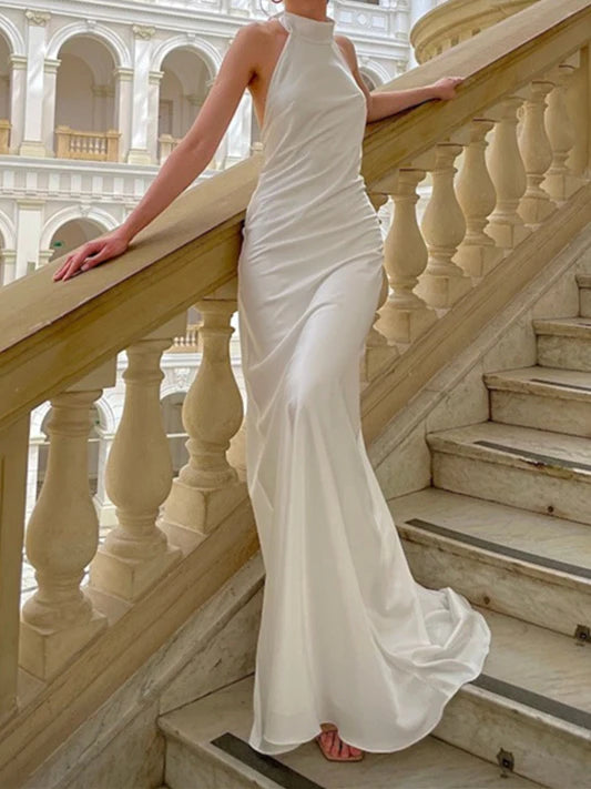 Trumpet Halter Floor-Length Wedding Dress