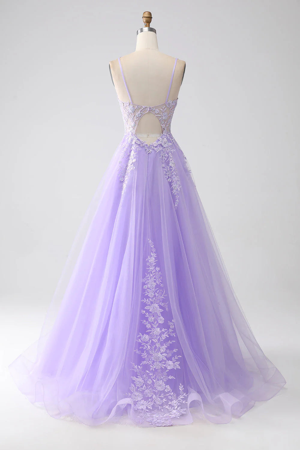 A-Line Spaghetti Straps Tulle Long Prom Dress With Appliques