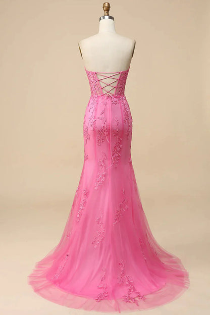 Corset Sweetheart Long Lace Mermaid Prom Dress With Slit