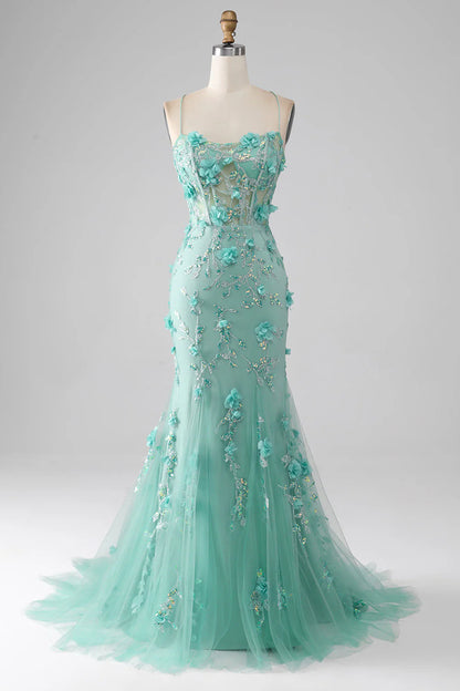 Mermaid Spaghetti Straps Long Prom Dress With Appliques