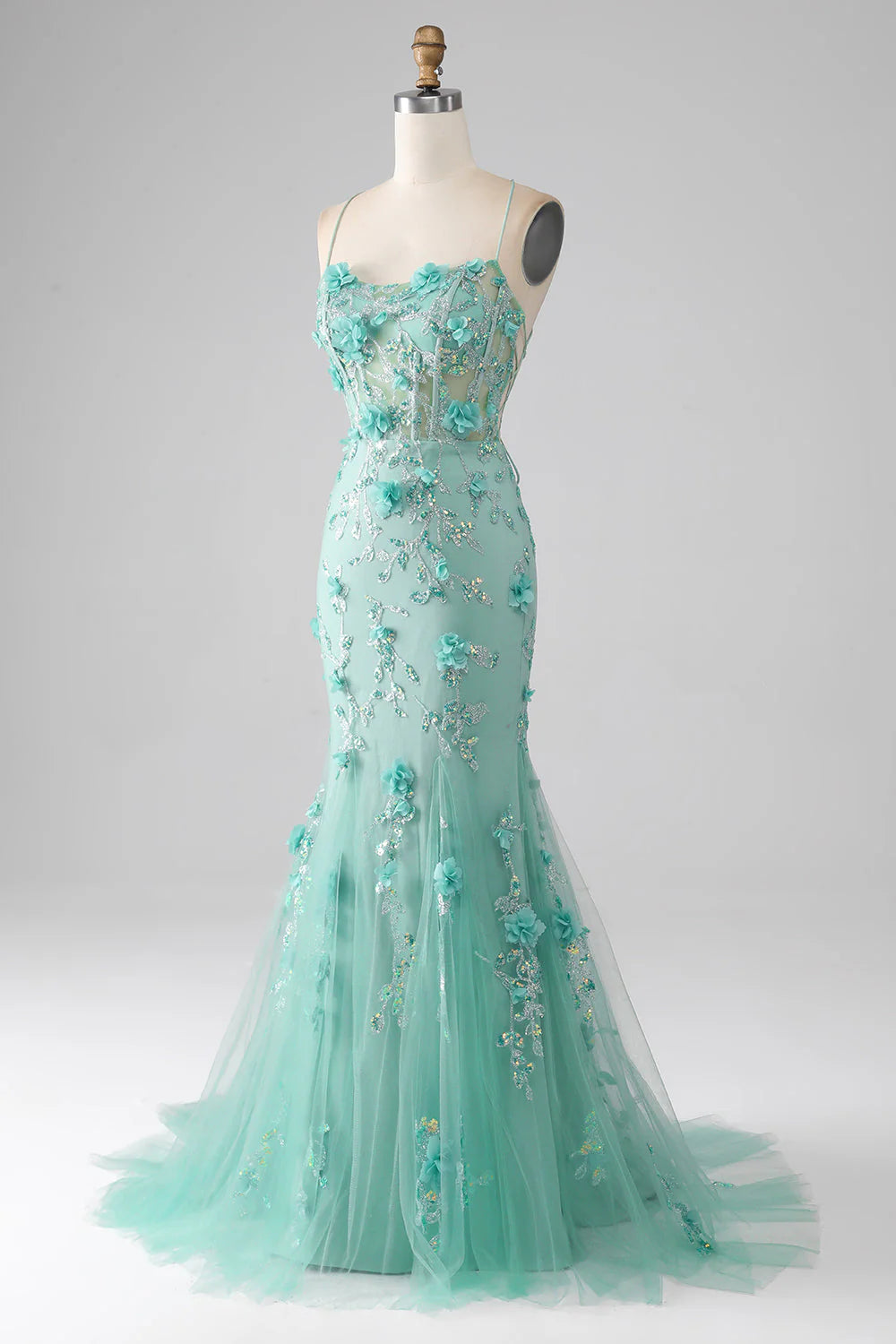 Mermaid Spaghetti Straps Long Prom Dress With Appliques