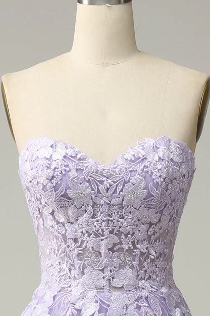 Purple A Line Spaghetti Straps Long Prom Dress With Appliques