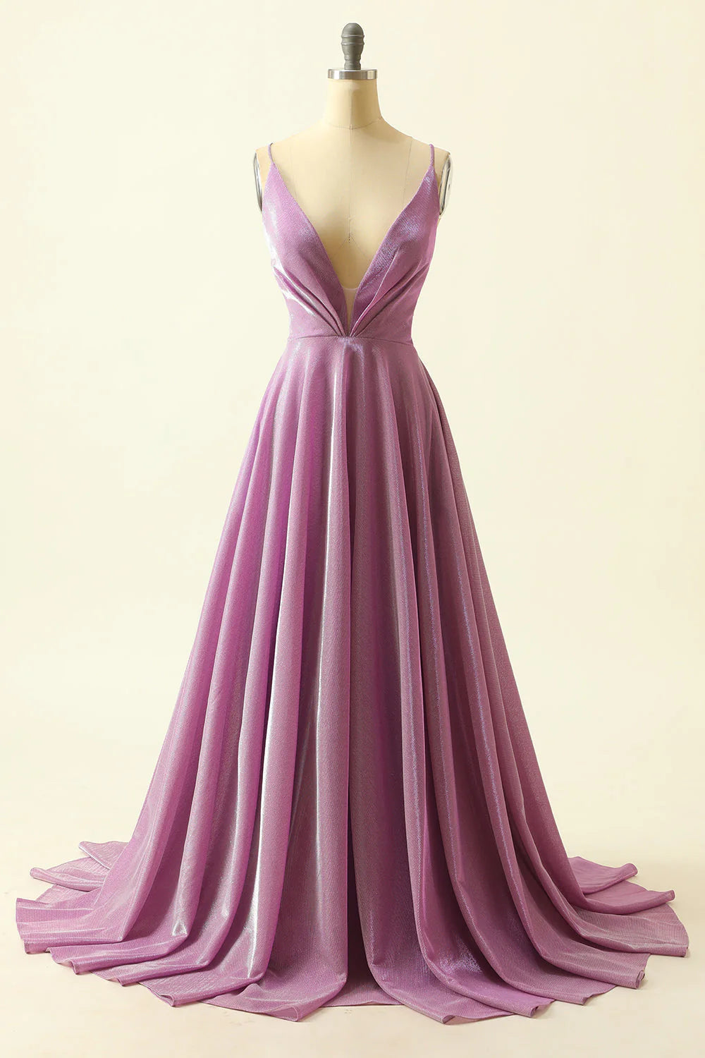 Purple V-Neck Floor-Length Sparkly Prom Dress