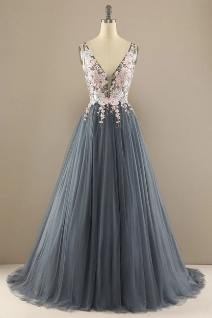 Gorgeous Deep V Neck Prom Dress With Appliques